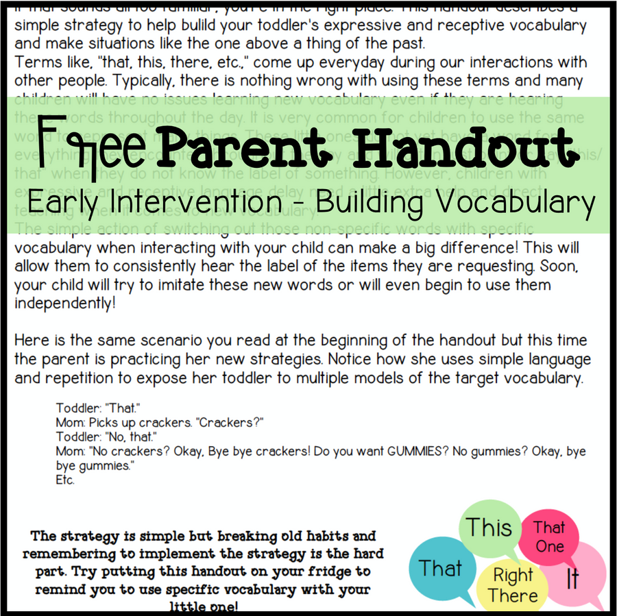 Free Parent Handout for Early Intervention - Building Vocabulary